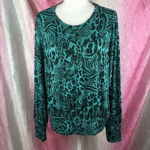 Apt 9 Lightweight Animal Print Sweater Sz XL Green Black Cheetah Leopard - Picture 1 of 8